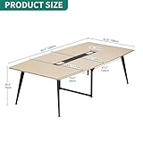 YITAHOME 7.5FT Conference Table with Power Outlets, 90' Meeting Table with Rectangle Grommet, Boat Shaped Seminar Boardroom Table for Office Conference Room, Light Wood Grain