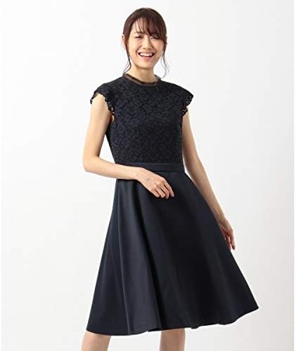 Amazon Co Jp 組曲 Kumikyoku 結婚式やパーティーに フラワーレースコンビダブルサテン ドレス ネイビー系 1 服 ファッション小物