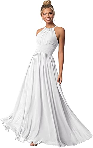 Zoghoo Long Bridesmaid Dresses for Wedding Chiffon Ruched Formal Evening Dress