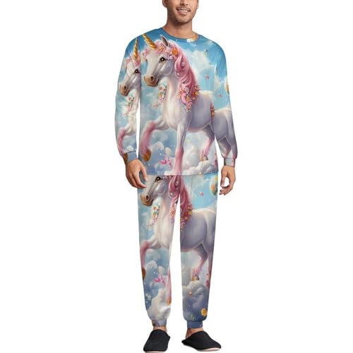 Cute Un-icorn Balloon Flower Pajama Set Long Sleeve Lounge Sets Sleepwear 2 Pjs Nightwear for Men Women