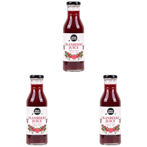 Image of Urban Platter 100% Canadian Cranberry Juice, 350ml (Glass Bottle, No Added Sugar & Preservative-Free, Antioxidant-Rich, Supports UTI Health, Ideal for Cocktails & Mocktails) (Pack of 3)