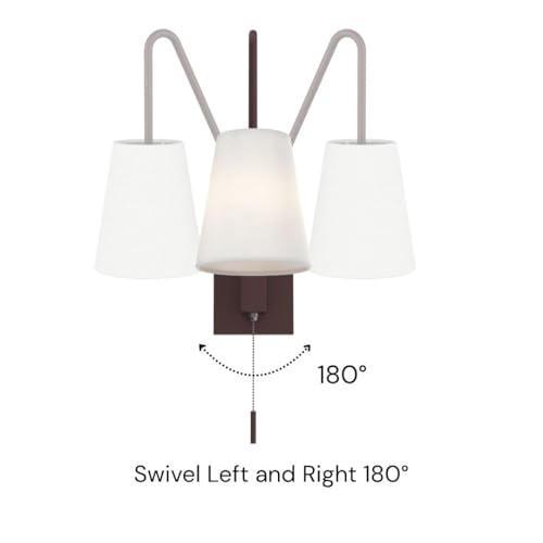 Image of Wall Sconce with Pull Chain Switch, Bedside Wall Hardwired Reading Lamps with Adjustable Sloped Arm and Fabric Linen Shade (Painted Bronze)