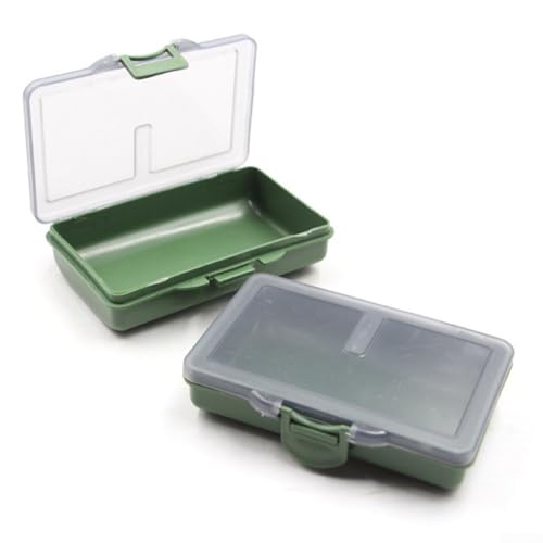 Dolvitrny Caja de aparejos de pesca de carpa de polímero de polipropileno, caja de almacenamiento de cebo de 1 a 8 compartimentos, compacta de 105 x 65 x 24 mm, caja de pesca verde para campo y pesca