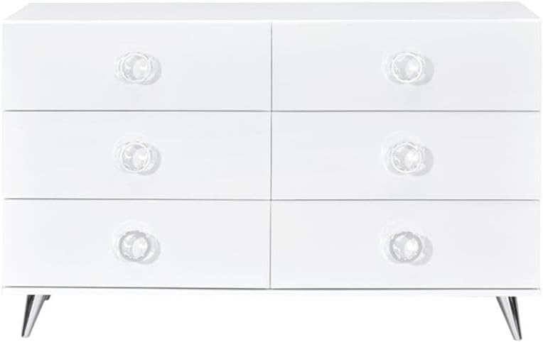 Perse White 6-Drawer Modern Dresser with Chrome Accents
