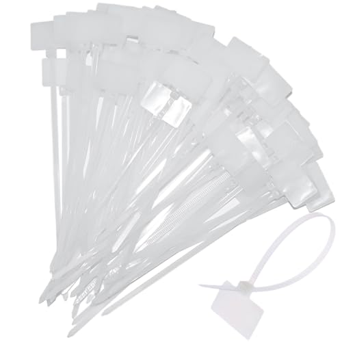 200 Stück Kabelbinder 100 x 2,5 mm mit Beschriftungsfeld 20 x 13 mm Weiß Kabelbeschriftung für Kabelmarkierung, Schlauchmarkierung (100 x 2.5 MM)