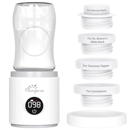 Image of Mumgaroo Bottle Warmer, Portable Bottle Warmer for Travel with 4 Adapters, LED Real-time Display & Rechargeable & Precise Temperature Control Travel Bottle Warmer for All Bottles Breastmilk & Formula