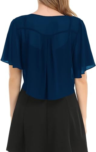 Image of Women's Solid Puff Sleeve Kimono Short Cardigan Loose Cover Up Casual Blouse Top Chiffon