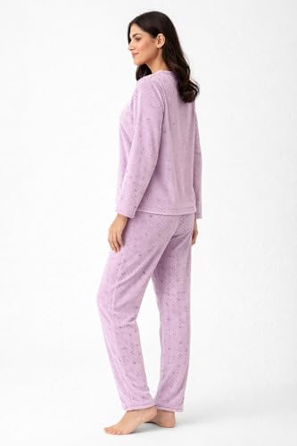 Image of CAMEY Women's Printed Full Sleeve Round Neck /V-Neck Top and Pajama Pants with Pockets