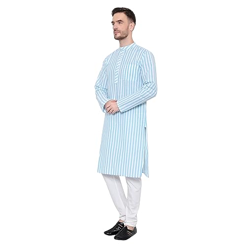 Image of LATEST CHIKAN Broad Striped Cotton Men's Long Kurtas
