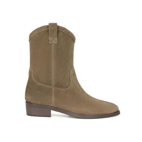 ENEN Botas Cowboy de Mujer Piel, 35-40 EU Botas Cowboy de Mujer Media Caña Cierre de Cremallera Comodas y Elegantes Estilo Vaquero Campera para Otono Invierno al Aire Libre (FJ13 Marrón,36)