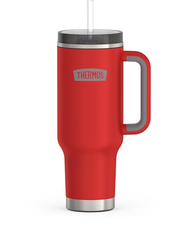 Image of THERMOS Stainless Steel Cup Holder Mug - 40 Ounce, Crimson - Insulated Tumbler with Lid and Straw, Plus Leak-Resistant Slide Lock