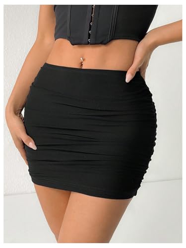SOLY HUX Women's Y2k Ruched Mini Skirt Mesh Elastic Waist Bodycon Skirts Going Out Outfit4