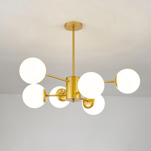 Plafonnier doré à 6 lumières design boule de verre pour illuminer votre salle à manger