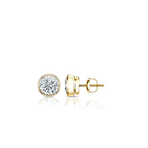 1/4 to 2 Carat Diamond Round Stud Earrings in 14k Yellow or White Gold (H-I, I2-I3, cttw) Bezel Set Screw Back by Diamond Wish