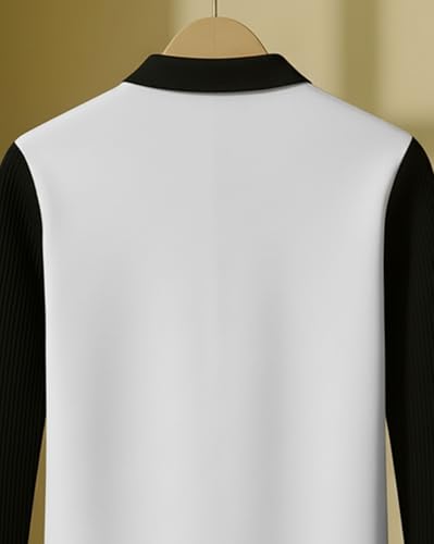 Image of Mens Stylish Half Zipper Collared Neck Tshirt, Casual Texture T-Shirt for Men, Formal Full Sleeves T-Shirt for Boys, Texture Tshirs for Boy
