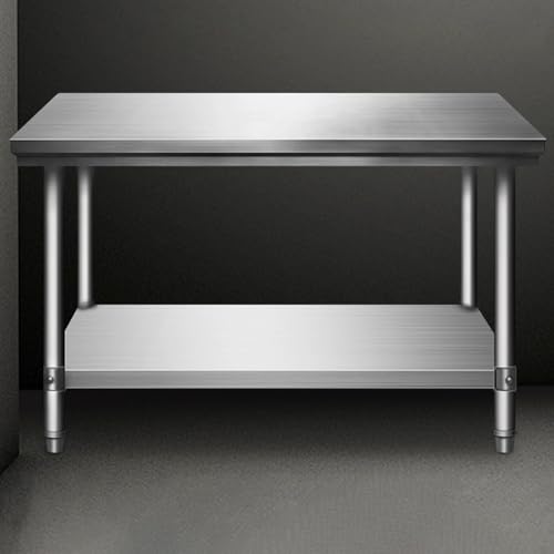 Mesa de trabajo de acero inoxidable resistente, mesa de preparación comercial para cocina, restaurante y garaje, fácil de limpiar, ideal para preparación de alimentos y cocina