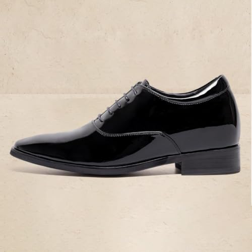 Image of CHAMARIPA Men's Oxfords Elevator Shoes Invisible Height Increasing Shoes | 2.76 /3.15 Inches Taller Lace-up Oxfords with Patent Leather Breathable Calfskin Integrated Elevator Insole Business Wedding