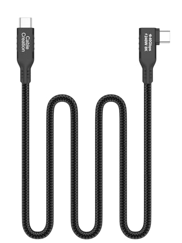 Image of Angle USB 4 Cable,USB C to C for SSD,MacBook Pro, iPhone17,Dock,Auto 3ft | for Thunderbolt 5 4, 40Gbps Data Sync, 8K /5K@60Hz Video Stream, 240W PD 3.1 Fast Charging, 90 Degree,Anti Tear Braided