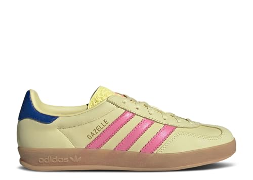 Image of adidas Originals Gazelle Indoor Mens Sneaker, Powder Yellow /Lucid Pink /Royal Blue, Size 5.5