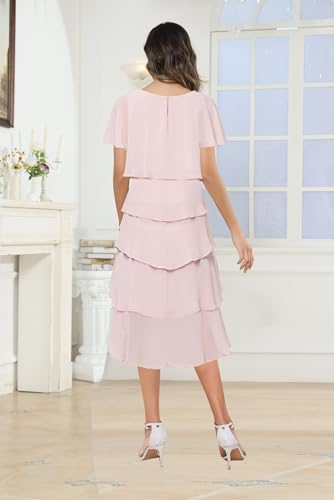 Chiffon Mother of The Bride Dresses Ruffle Short Sleeves Layered Evening Gown Crew Neck Formal Dress for Wedding3