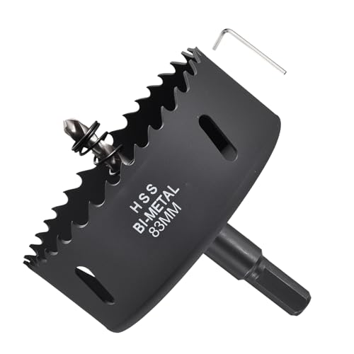 METALLIXITY Bi-Metal Hole Saw 3-17/64", M42 HSS Circular Head 83mm Hole Cutter with Center Drill Bit - for Thick Stainless Steel Hard Steel Sheet, Black