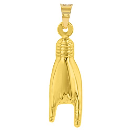 Jewelry America 14K Yellow Gold Hand Charm Mano Cornuto Good Luck Sign Pendant2