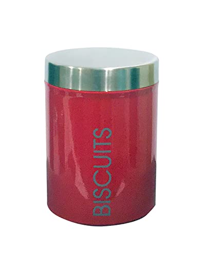 Nobel Biscuits Storage Canisters with Rubber Seal Stainless Steel Lids - Round Shape - Red