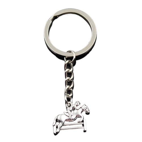 Porte-clés équitation course de chevaux en argent 17x23mm pour homme