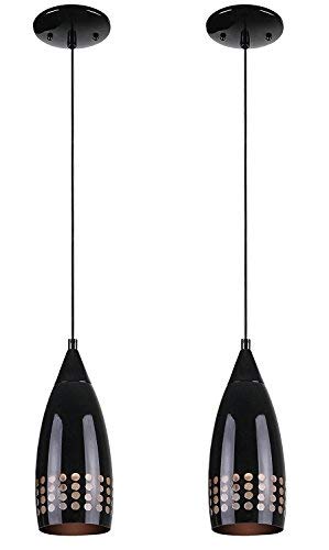 Ciata Lighting Contemporary One-Light Adjustable Mini Pendant with Handblown Black Glass Shade, Black Finish (Black 2 Pack)