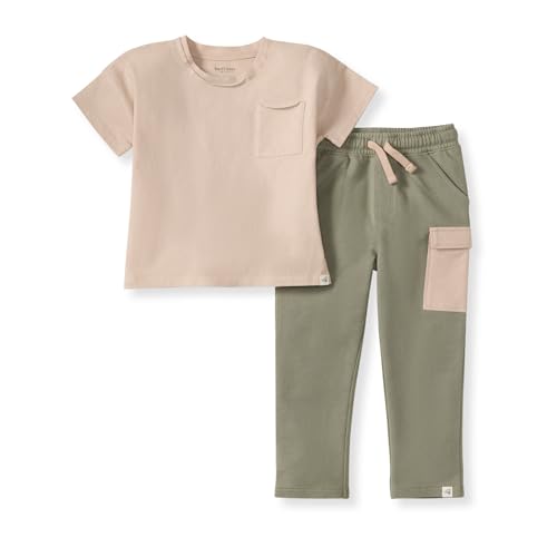 Burt's Bees Baby Baby Boys' Shirt and Pant Set, Top & Bottom Outfit Bundle, 100% Organic Cotton