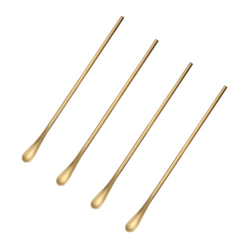 Mikinona 4pcs Ice Spoon Appetizer Drink Mixing Spoon Self Stirring Spoon Bar Stirring Spoon Beverage Stirrer Mini Spoons for Desserts Muddler Spoon Smoothie Spoon 304 Stainless Steel Golden
