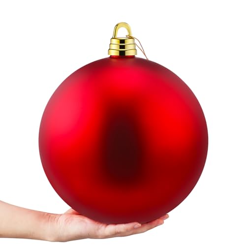 10 Inch Large Red Christmas Ball Ornaments Giant Oversized Plastic Matte Christmas Ball Decorations Shatterproof UV Hanging Ornament for Xmas Tree Front Door Outdoor Indoor Hanging Decor