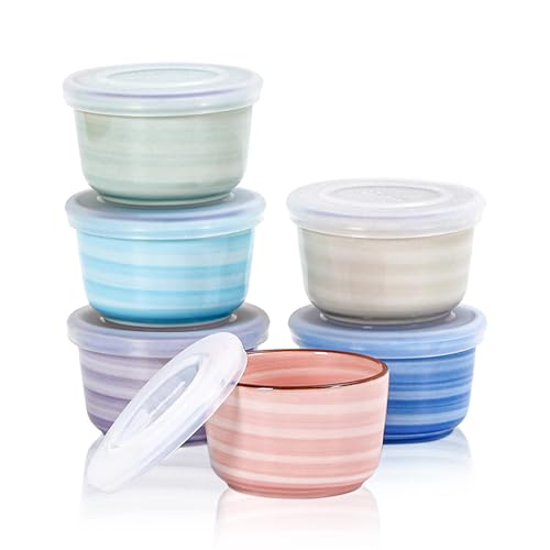 Selamica 6 oz Ramekins with Lids, Set of 6, Gradient Color