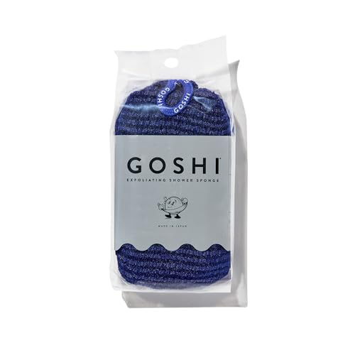Image of GOSHI Exfoliating Shower Sponge - Rip-Resistant, Rapid-Drying Exfoliating Bath Sponge for All Skin Types - Indigo Blue - Made in Japan