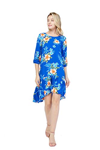 Image of Matchable Family Hawaiian Luau Men Women Girl Boy Clothes in Hibiscus Blue