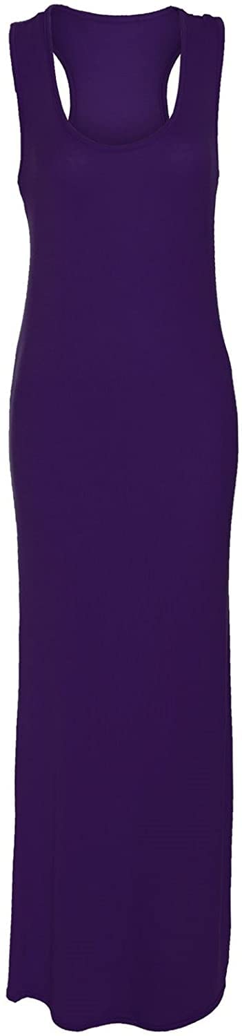 Crazy Girls Womens Plain Muscle Racer Back Sleeveless Bodycon Long Maxi Dress, Purple, XXL (UK 20-22)