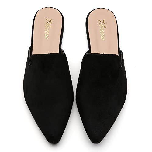 Image of Tilocow Women's Pointed Toe Flat Mules Backless Slip On Loafers