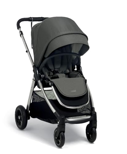 Mamas & Papas Flip XT3 - Cochecito compacto, cochecito, plegable con una sola mano, marco delgado, asiento plano, capucha grande, recién nacido a 4 años, gris puerto