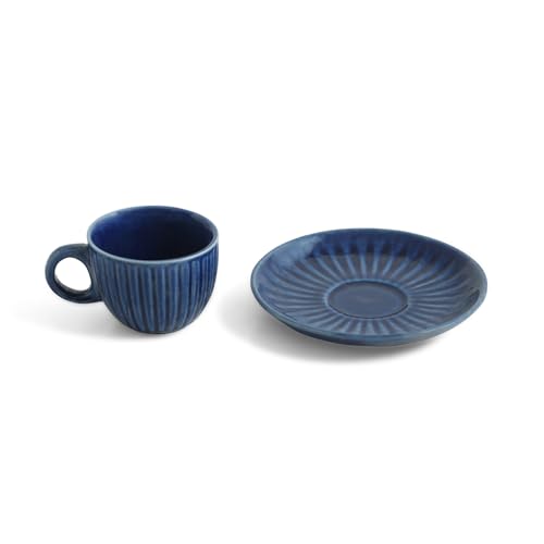 Image of ExclusiveLane 'Midnight Ripped' Hand Glazed Ceramic Tea Cups with Saucer Ceramic Coffee Cups Chai Tea Cup (Set of 6, 150 ML, Microwave Safe, Dishwasher Safe)