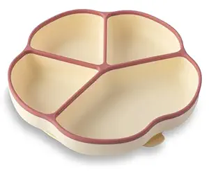 CUBKINS Premium Silicone Suction Feeding Plate for Baby with 4 Compartments | Toddler Plate with Deep Dividers for Kids | Washable & Reusable, Microwave Oven Safe (Raspberry)