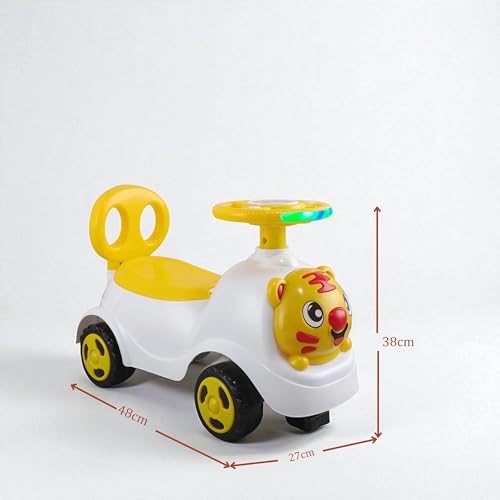Image of kidsROAR Push Ride On Car for Kids 1-5 Years | Baby Push Car with Music, 3D Lights & Backrest | Premium Ride On Toy Supports Up to 35kg (Tiger, Yellow)