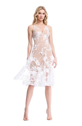 Image of Dress The Population Womens Audrey Spaghetti Strap Midi A-line 3D Floral Dress