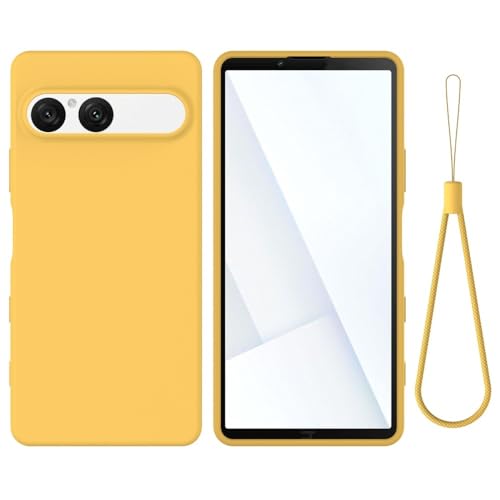 Coque Sony Xperia 1 V 5G en silicone jaune avec cordon de transport
