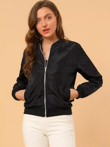 Image of TAGAS Women's Solid Bomber Jacket - Lightweight Zip-Up Stylish Casual Wear - Full Sleeve Windcheater for Girls & Women