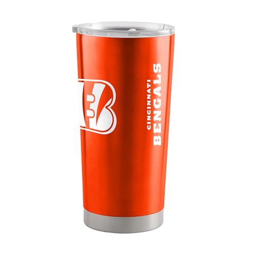 Image of Cincinnati Bengals NFL 20oz Stainless Steel Insulated Tumbler, Slider Lid | Officially licensed Bengals drinkware; double-wall vacuum construction; cupholder compatible; BPA-free; hand wash only
