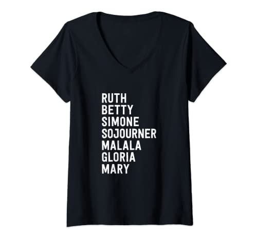 Damen Berühmte weibliche Ikonen in der Geschichte des Feminismus T-Shirt mit V-Ausschnitt