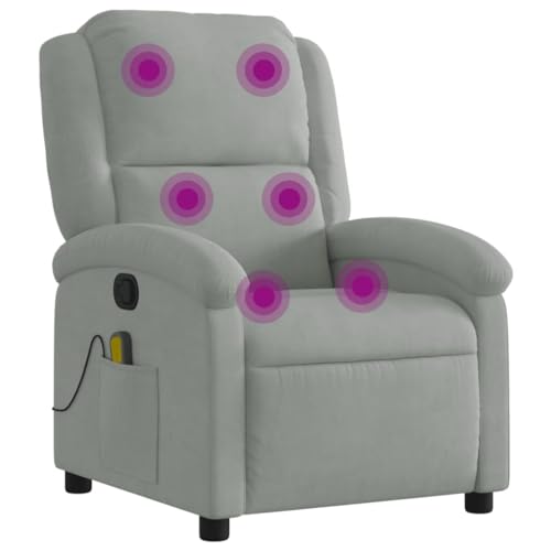 vidaXL Poltrona Massaggiante Reclinabile Grigio Chiaro in Velluto