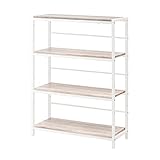 ラック 4段 木目調 可動棚 スチール製 幅75cm (ホワイト)