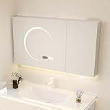 Mueble Espejo Baño Gabinete de Espejo de Baño de Iluminación LED Armario con Espejo Interruptor con Sensor Táctil 3 Temperaturas de Color Regulables Armario de Fácil Alcance para Baño Ducha(90x13x70cm