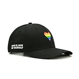 Wodeal LGBT Pride Baseball Hat, Embroidered Rainbow Heart Hat, Adjustable Gay Lesbian Love Cap for Men Women Black